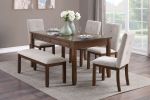 Dark Cherry Finish 6pc Dining Set Table Bench and 4 Side Chair Chenille Upholstery Functional Drawers Table Wooden Funiture Dining Kitchen Set