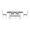 TOPMAX Modern 78inch 6-Piece Extendable Dining Table Set, 4 Upholstered Dining Chairs and Dining Bench, 18" Butterfly Leaf, White
